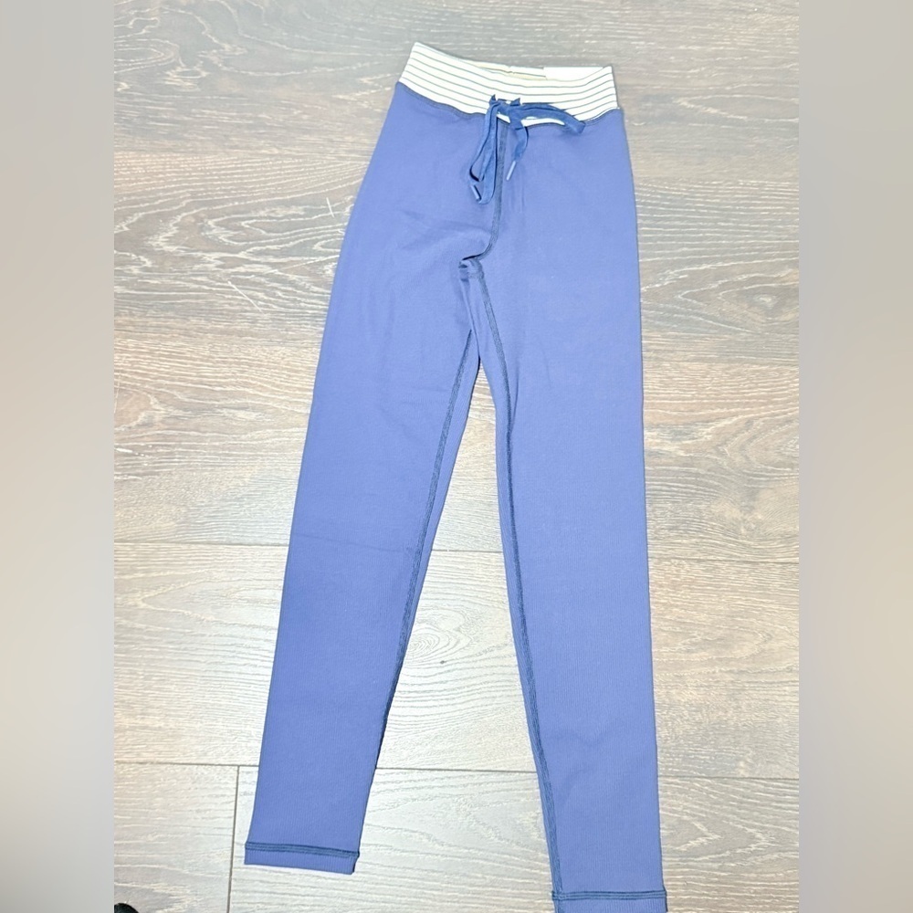 Aerie Blue Ribbed Leggings with Striped Waistband